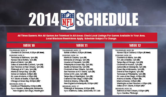 NFL schedule 2014 printable version