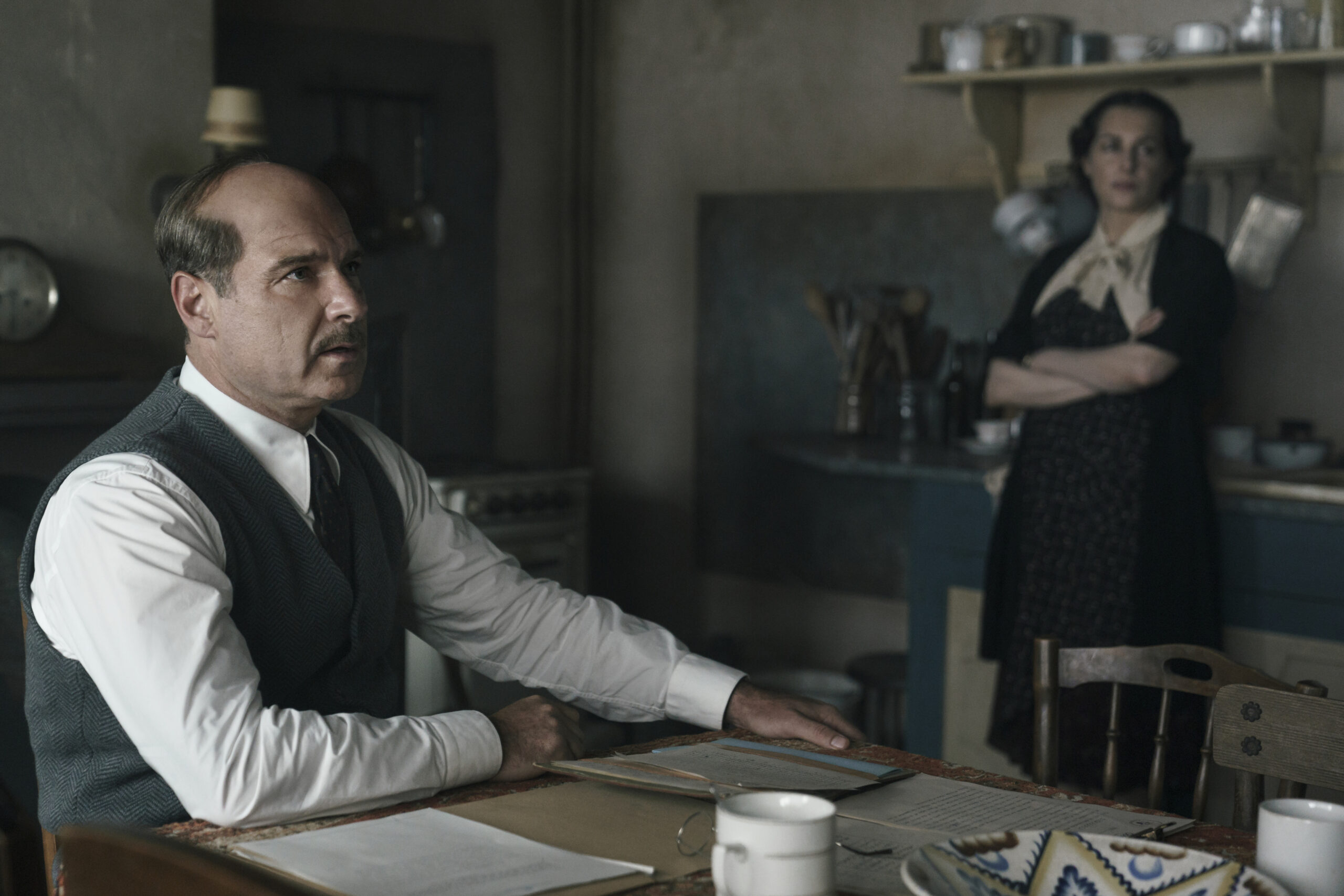 Otto Frank, played by Liev Schreiber, and Edith Frank, played by Amira Casar, in the secret annex in A SMALL LIGHT.